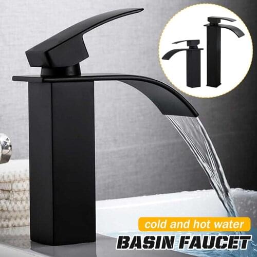 Waterfall Basin Sink Faucet Bathroom Black Basin Faucets Bath Faucet Hot&Cold Water Mixer Vanity Tap Deck Mounted Washbasin Tap
