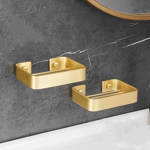 Bathroom Soap Dish Holder Gold Space Aliuminum Alloy Bath Square Shelf Shower Caddy Rack Wall Mounted Nail Punched High Quality