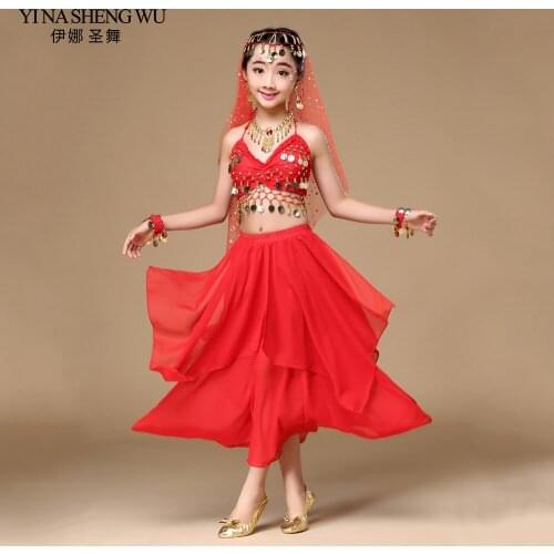 2018 Belly Dance Oriental Costumes Children Belly Dancing Sets Girls Bollywood Indian Practice Performance Clothes 6pcs/set H014
