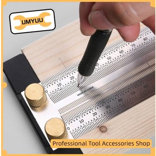 UMYUU High-Precision Scale Ruler T-Type Hole Ruler Stainless Woodworking Scribing Mark Line Gauge Carpenter Measuring Tool