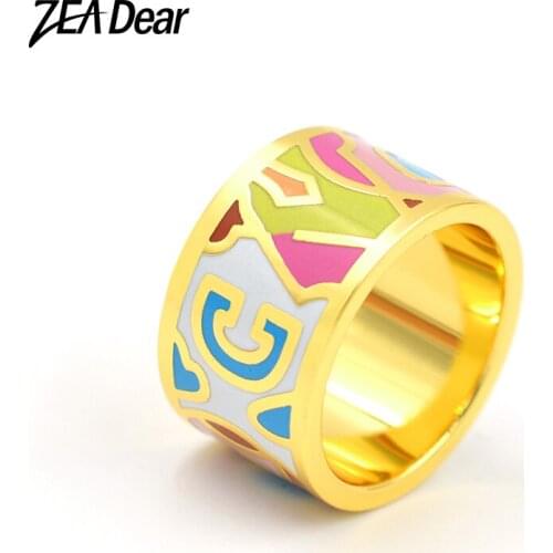 ZEA Dear Jewelry Stainless Steel Rings Colorful Enamel Jewelry For Women Flower Pattern Ring For Party Romantic Jewelry Findings