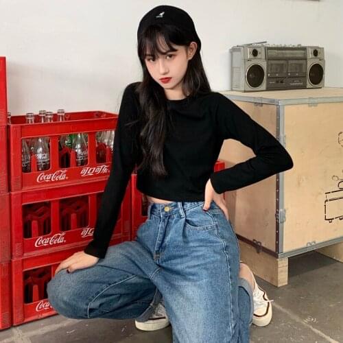 Womens T-shirts Tops Japanese Kawaii Ladies Ulzzang Casual Solid Color Retro T-shirt Female Korean Harajuku Clothes For Women