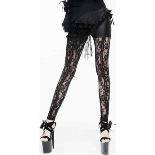 EVA LADY Womens Gothic Lace Leggings Daily Wear Skinny See Through Elastic Waist Trousers