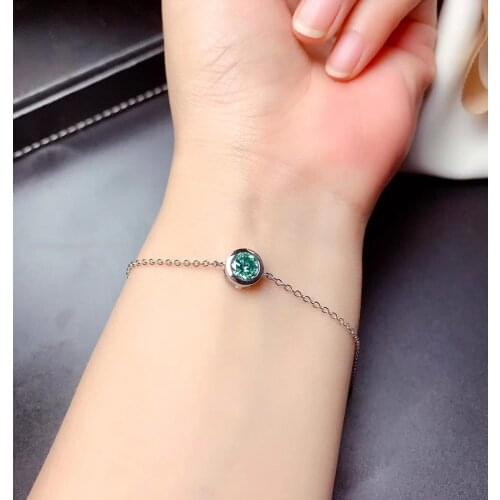 1ct green moissanite women Bracelet Round gem shiny better than diamond real 925 silver GRA certificate gifrl birthday gift