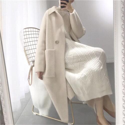 Autumn Winter Women Sweater Fashion Loose Casual Oversize Beige Cashmere Long Cardigan Jacket Chic Wool Warm Knitted Coats