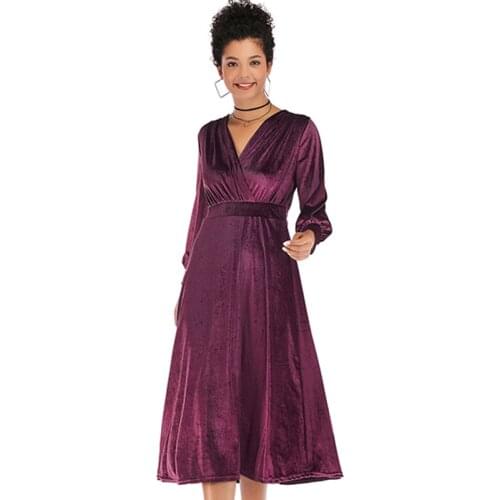 2021Autumn and Winter New Ladies Dress Long-sleeved Solid Color V-neck Gold Velvet Dress for Women Dresses Women Ladies Clothing