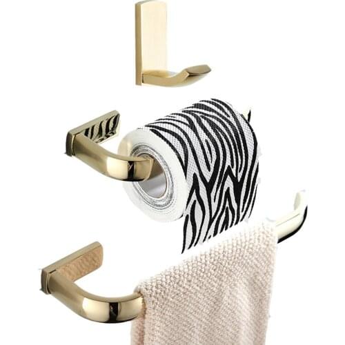 Leyden 3pcs Golden Brass Towel Ring Holder Toilet Paper Holder Tissue Holder Clothes Towel Hook Bathroom Accessories Set