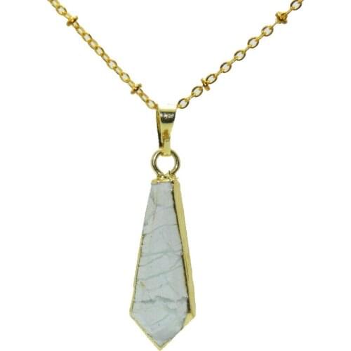1pc Natural Jewelry Marble Stone Gold bezel arrow Pendant chain Necklace necklace raw white howlite pendant necklace for women