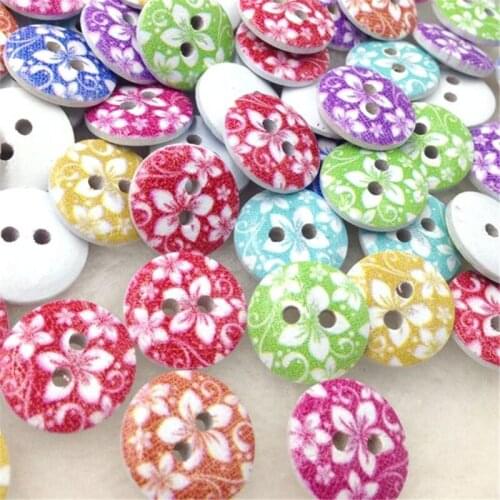 100pcs Colorful Print Flowers Buttons 15mm Sewing Craft Mix Lots WB314