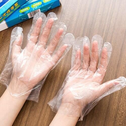100pcs pack Disposable Gloves PE Transparent Kitchen Cooking Gloves