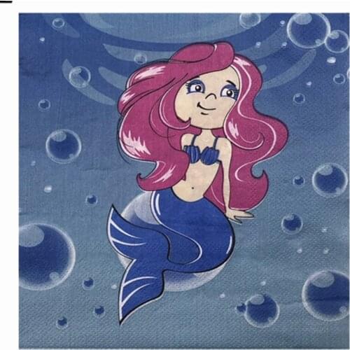 20 Vintage napkin paper blue sea tissue print cartoon Mermaid beauty fish decoupage crafts wedding birthday party dinner decor