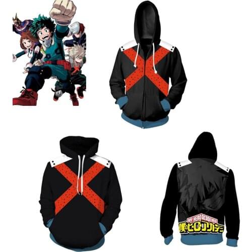 2018 New My Hero Academia 3D sweatshirts Men Women zipper hoodies Plus size uniform cosplay costume College clothing Top