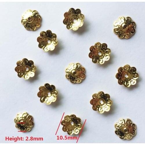 50pcs 10mm Hot Sale Gold Plated Hollow Flower Charms Beads Caps For DIY Bracelets Earring Necklace
