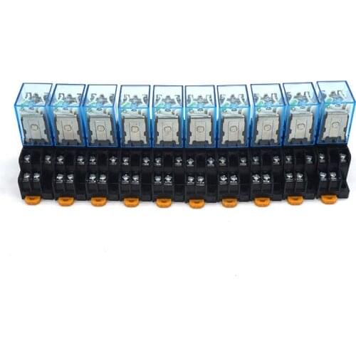 10pcs MY2N-J DC12V 24V AC110V 220V 8 Pin Relay Coil General DPDT Micro Mini Electromagnetic Relay Switch With Socket Base