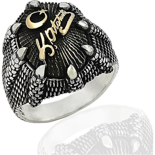 925 Silver Mustafa Kemal Ataturk Printed Nationalist English Men Ring