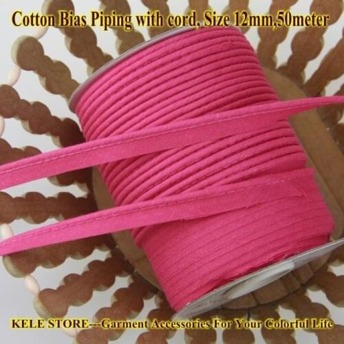 Free shipping-Cotton Bias Piping, Piping tape,bias Tape with cord,size:12mm,1/2" 50m,for DIY garment handmade, hot pink, rose