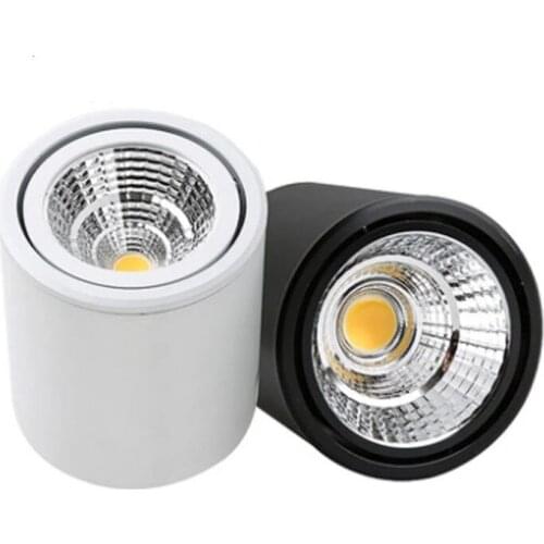 Surface mounted dimmable white/black led COB downlight 5W/7/10W/15W/20W led lamp ceiling AC85-265V spot light with led driver