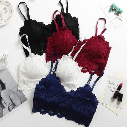 Women Bra Lace Bralette Underwear Padded Seamless Brasier Mujer Wireless Push Up Wine Red Blue White Black Lingerie