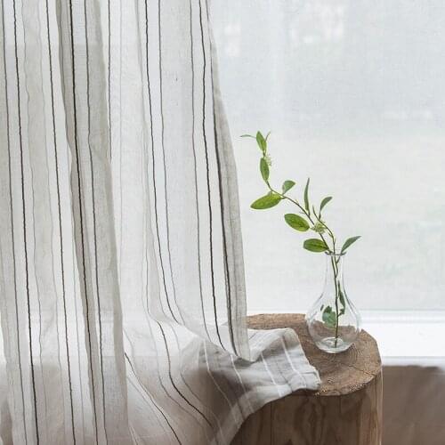 European and American style striped design polyester and linen curtains living room screens bed room window treatments