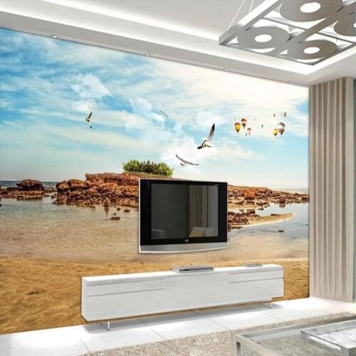 Custom 3D murals Blue Sky And White Cloud Beach Scenery Photo Wallpaper Living room Background 3D Wall Cloth Home Decor Sticker
