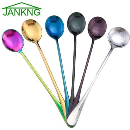 Fruit Juice Colorful Rainbow Black Blue Ice Stirring Coffee Spoon Tea Cafe Ice Cream S Scoop Long Handle Spoons Drinking 1pc