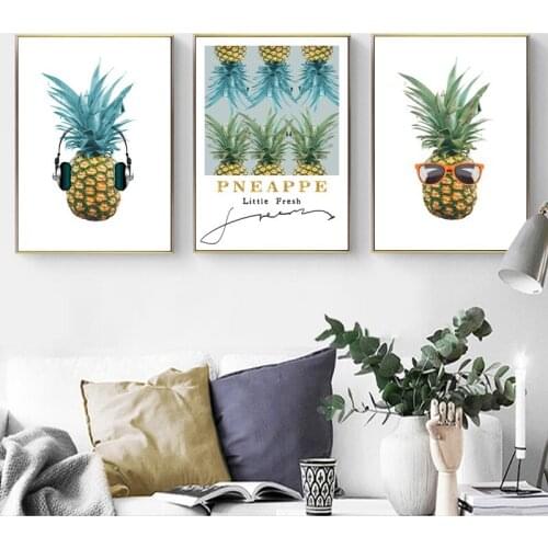 Headset Music Pineapple Fruits Wall Art Canvas Painting Nordic Posters And Prints Wall Pictures For Living Room Decor