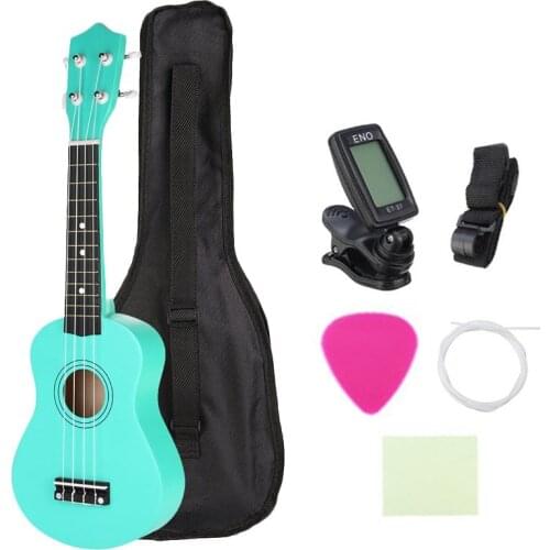 21 Inch Green Soprano Ukulele Basswood 4 Strings Hawaiian Guitar Musical Instruments Ukulele Soprano Guitar with Gig Bag Tuner