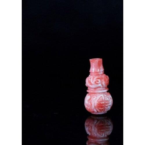 Hot sale pink artificial coral gourd shape 10*20mm charms carving flower beads diy jewelry making gift 5pcs B927