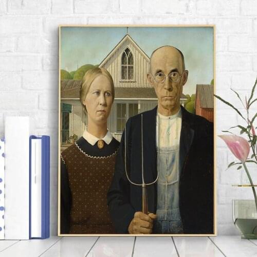 Famous Painting American Gothic 5D DIY Diamond Painting Full Square Round Diamond Embroidery Mosaic Diamond Painting Decor