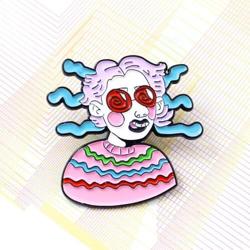 Medusa Girl With Sweater Enamel Pin Curly Hair Girl Brooch Denim Jeans shirt bag Girl Jewelry Gift for Friends Men Women