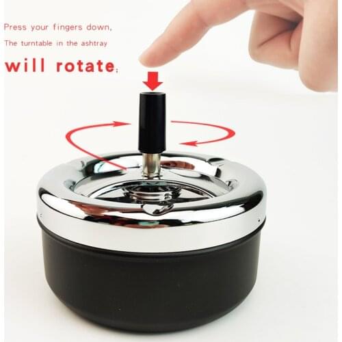 Metal Ashtray Finger Press Automatic Rotation Can Clean Large13cm Tinplate Ashtray Family Practical Desktop Safe Durable Ashtray
