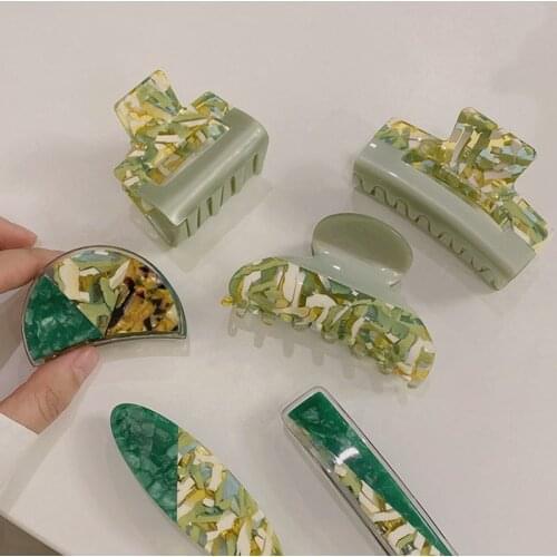 Minar Vintage Multiple Green Color Printing Hair Claw Cross Geometric Arcylic Hair Accessories Headwear for Women Gifts 2021