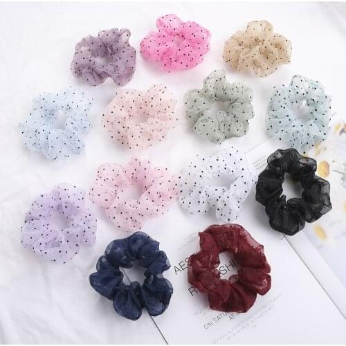 Fashion Organza Scrunchies Elastic Hair Bands Solid Color Headwear Polka Dot Headband Ponytail Hair Ties Girl Hair Accessoires