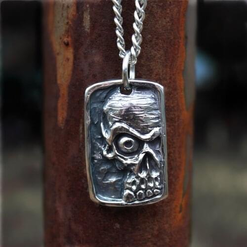 Mens Fashion Stainless Steel Anger Skull Pendant Necklace Silver Color Punk Biker Skeleton Skull Jewelry