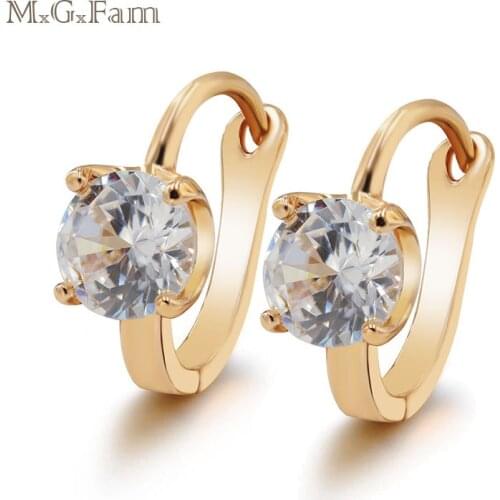 MxGxFam Single Round Zircon Hoop Earrings For Fashion Women Round AAA+ CZ Yellow Gold Color