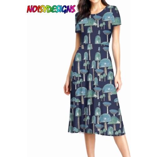 NOISYDESIGNS New Causal Womens Dress Offical Lady O-neck Loose Womens Summer Dress Mushroom Printed Dresses Dropshipping