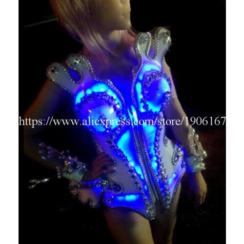 Novelty Led Female Warrior Armor Performance Fashion Show Costumes Singer DJ Clothes Ballroom Luminous Evening Dress