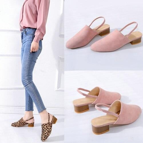 2021 Spring New Large Casual Suede Round Head Middle Heel Thick Heel Baotou Back Strap Fashion Sandals