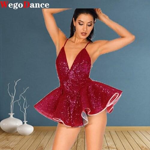 Sexy Deep V Sling Backless Dress Nightclub Sequin Party Evening Bar Female Singer DJ Stage Performance Costume