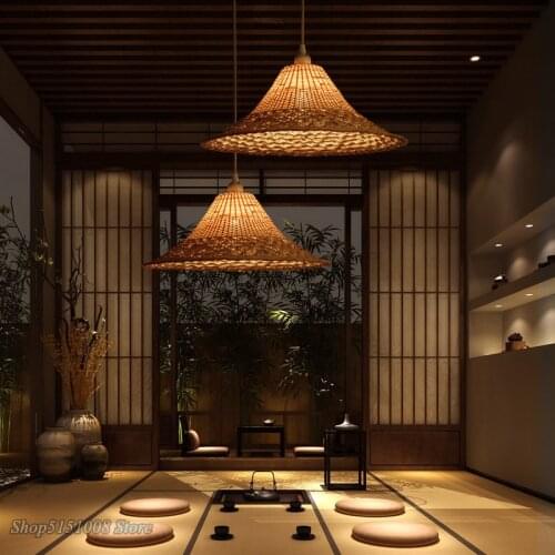 Modern pendant lights Chinese farm hat bamboo pendant light for living room restaurant exhibition hall handmade decoration lamps