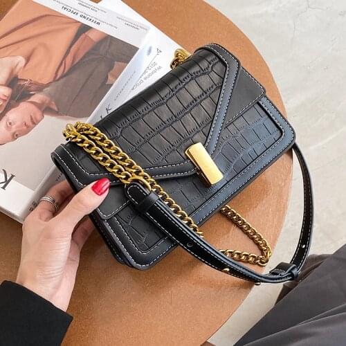 Stone Pattern Small PU Leather Crossbody Bag for Women 2020 Branded Chain Designer Shoulder Handbags Womens Trend Hand Bag