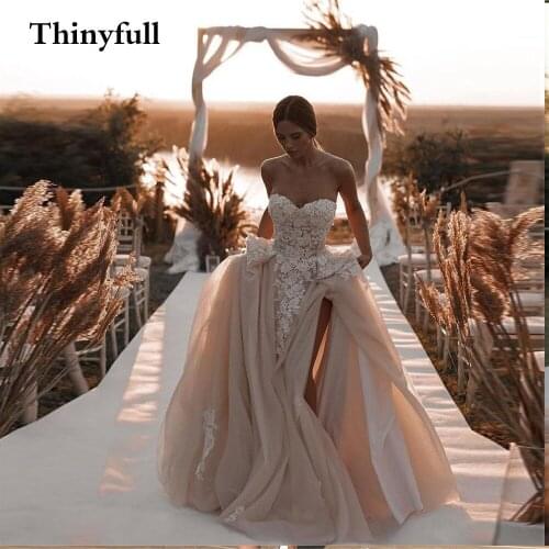 Thinyfull Vintage Wedding Dresses Lace Appliques Flowers Illusion Princess Boho Bridal Gowns Sleeveless Sweetheart Robes Mariee