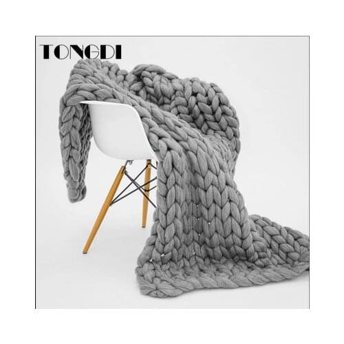 TONGDI Soft Warm Large Handmade Knitted Coarse Woolen Blanket Pretty Gift For Winter Bed Sofa Girl All Season Sleeping Bag