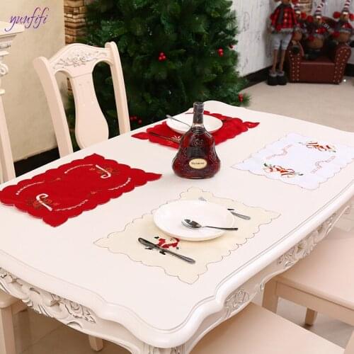 1 Piece Embroidered kitchen christmas placemat table mat decorations for home cup drink mug tea coffee snowflake pad drink