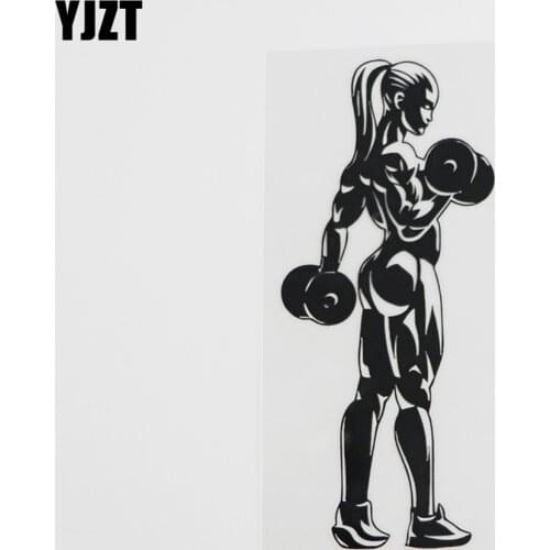 YJZT 7CMX15.9CM Fitness Gym Bodybuilding Sexy Girl Vinyl Car Sticker Black/Silver 8A-0387