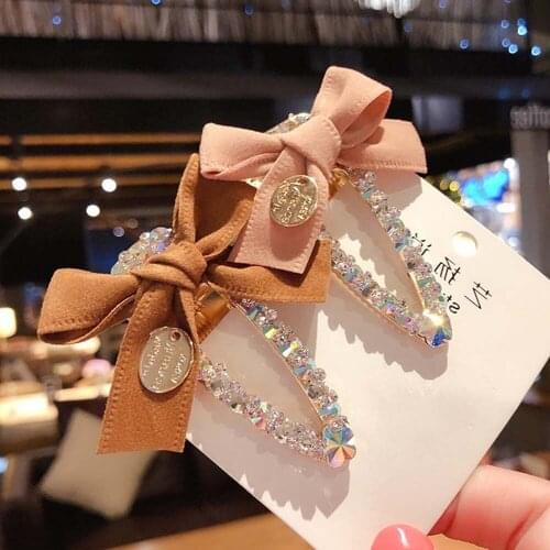 Fashion Bowknot Rhinestone Clips Barrettes Crystal Hair Clip Hairpins Women BB Hairgrip Metal Alloy Hair Accessories