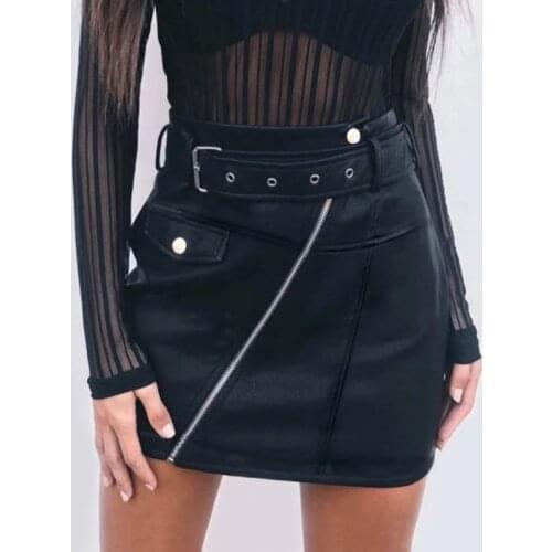 Plus Size 3XL PU Leather Skirt Women Belt Zipper High Waist Womens Mini Skirts Black 2021 Autumn Fashion Bottom LYQ1313