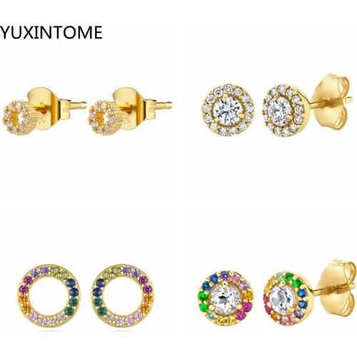 925 Sterling Silver Ear Needle Circle Crystal Stud Earrings For Women Minimalist Geometry Round Earrings Jewelry Accessories