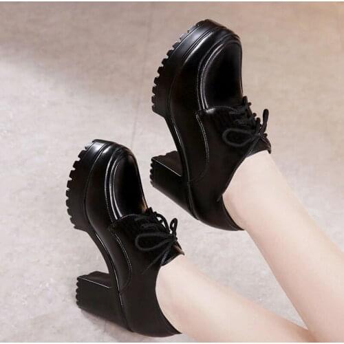 Lace-up high heels womens thick with large size autumn and winter Korean version of the wild small shoes waterproof platform