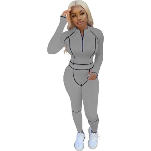 S-XXL Womens 2 Pieces Outfit - Zipper Sweatshirt Solid Color Crop Top + Long Pants Active Tracksuit Set Stitching Fashion
